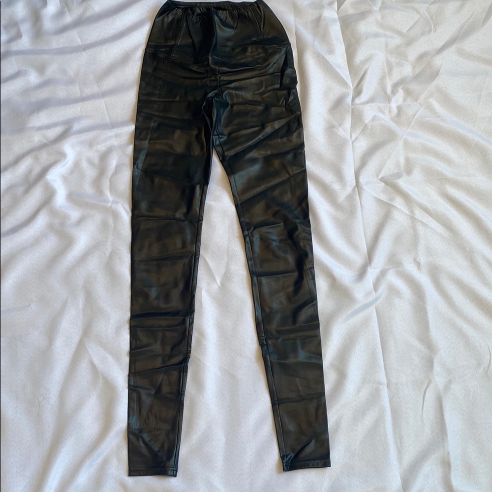 Black leather leggings - womens